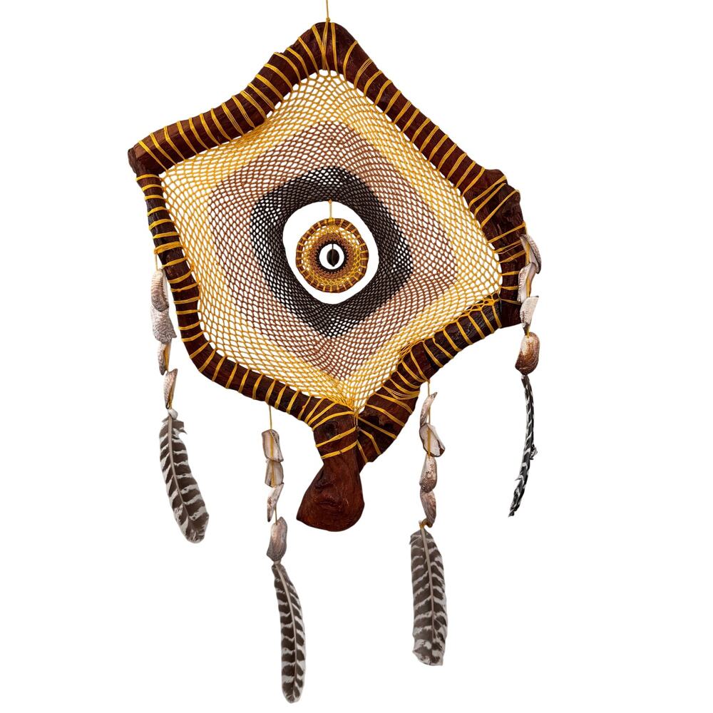 OOAK Huge Large Dream Catcher Wrapped Natural Wood Handmade Wall Mayan Mexican